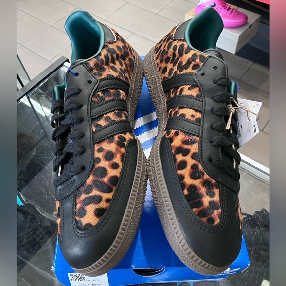 Women’s Adidas Samba OG Black Green Leopard Size 10.5 - Picture 4 of 8